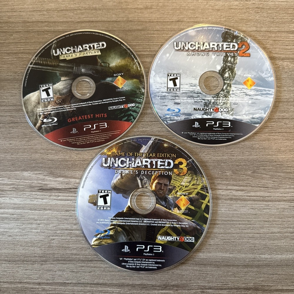 Uncharted 1,‎ 2, & 3 Trilogy Bundle Lot (Sony PlayStation 3) Discs Only
